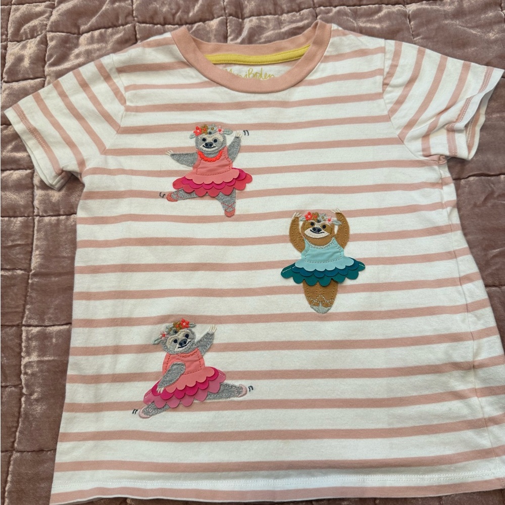 Striped Mini Boden Sloth Ballerina T-Shirt